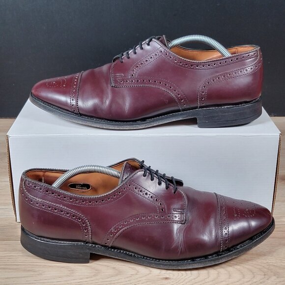 Allen Edmonds Sanford Derby Shoes Mens Sz 11.5 D Burgundy Cap Toe Leather Brogue - Picture 1 of 10
